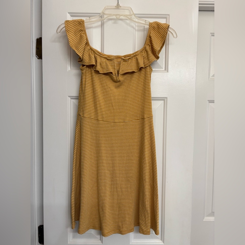 Aeropostale yellow and white striped Off shoulder ruffle mini dress